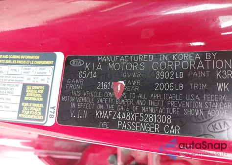 2015 Kia Forte Ex from USA, damaged, VIN KNAFZ4A8XF5281308